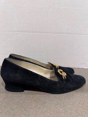 Proxy Made In Spain Navy Suede Horse Bit Stacked Heel Dress Shoes